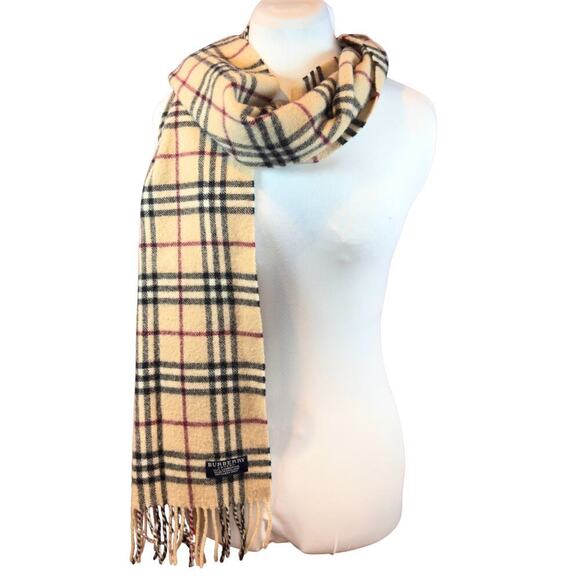 Burberry Scarf House Check Plaid Full Length Fringe Creamy‎ Stone 100% Lambswool - Picture 5 of 9